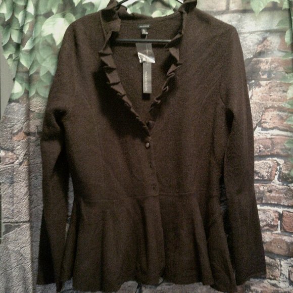 100% Wool Truffle Wanderlust Ruffled 1/4 Button Sweater - Picture 1 of 4